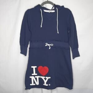 Women's Deconstructed Tunic Length I Love NY Hoodie Blue Small